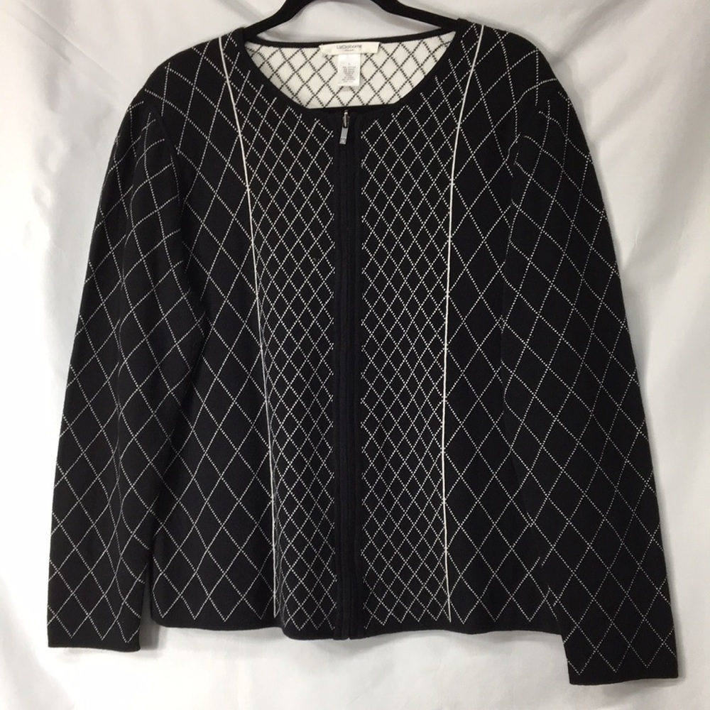 Liz Claiborne Black and White Full-Zip Sweater Coat Size L Like-NEW Condition